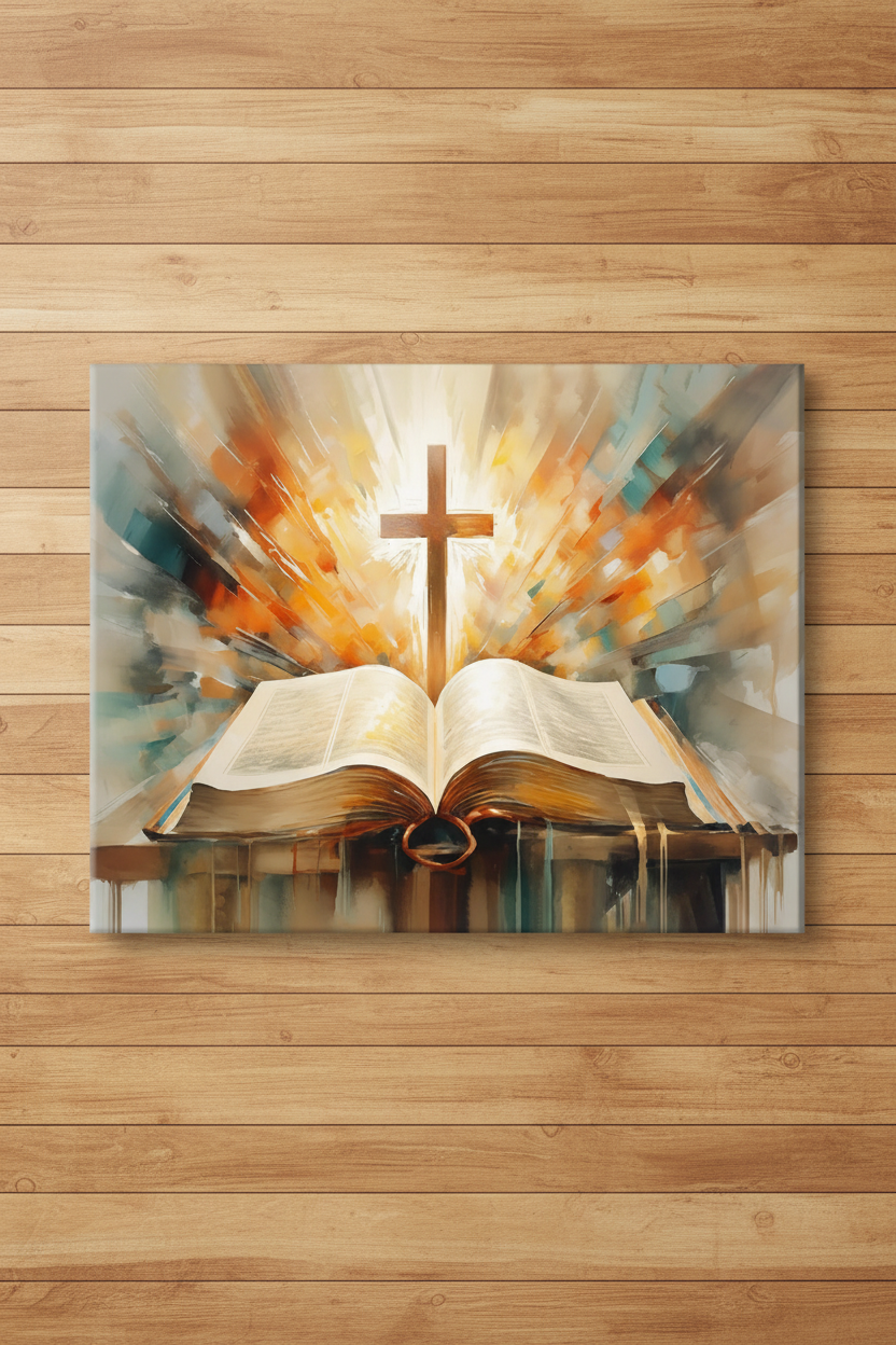 Bible & Cross - Wooden Background