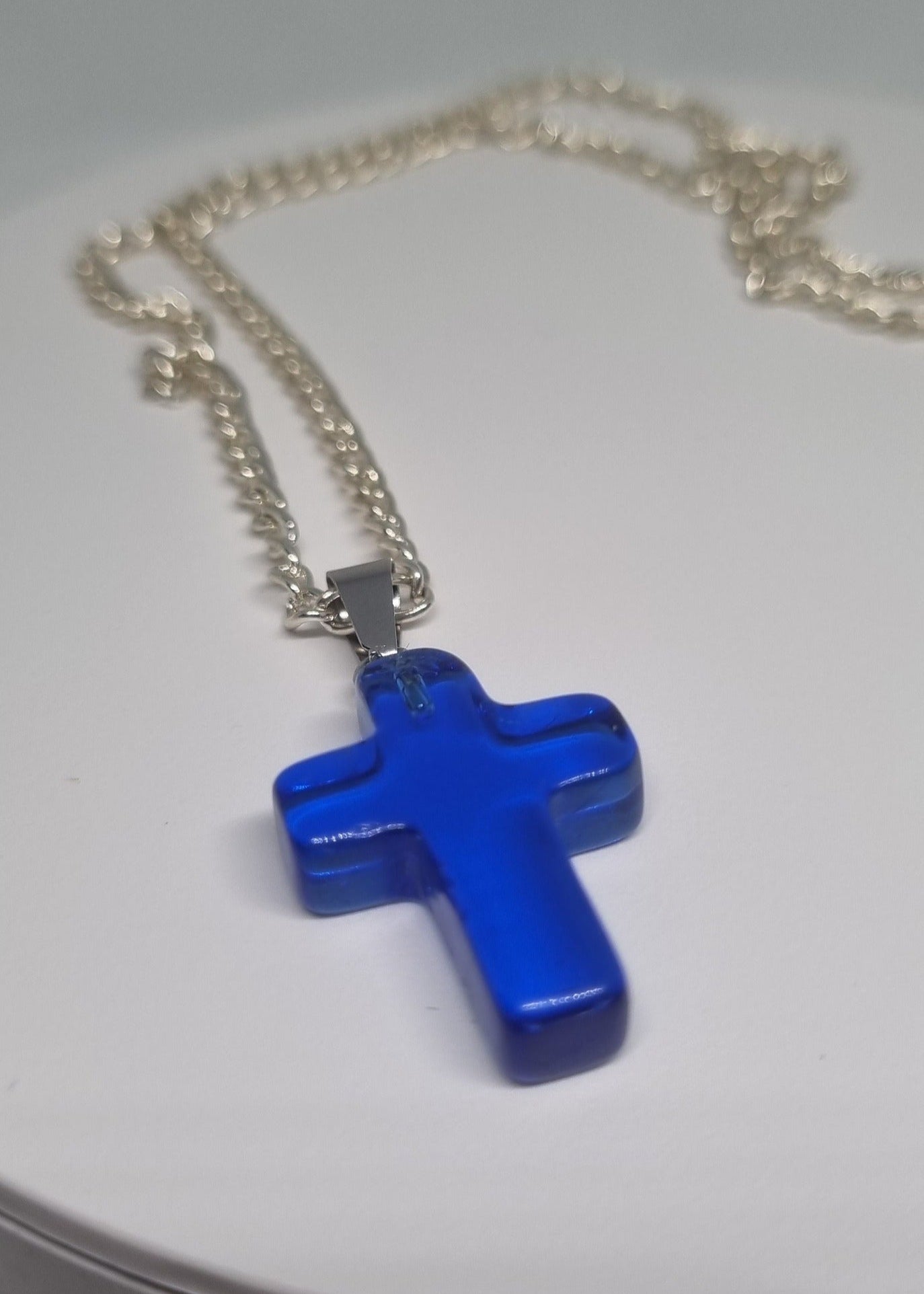 Dark Blue Glass Cross Necklace