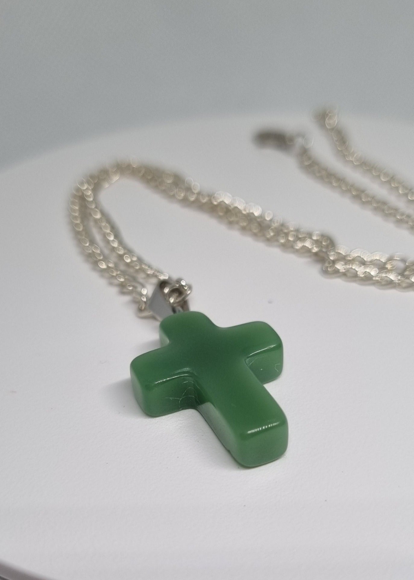 Milky Green Glass Cross Necklace