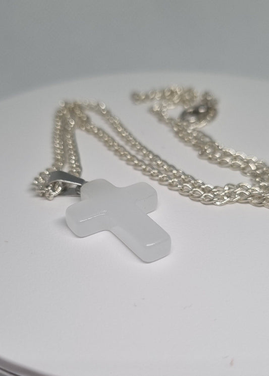 Solid White Glass Cross Necklace