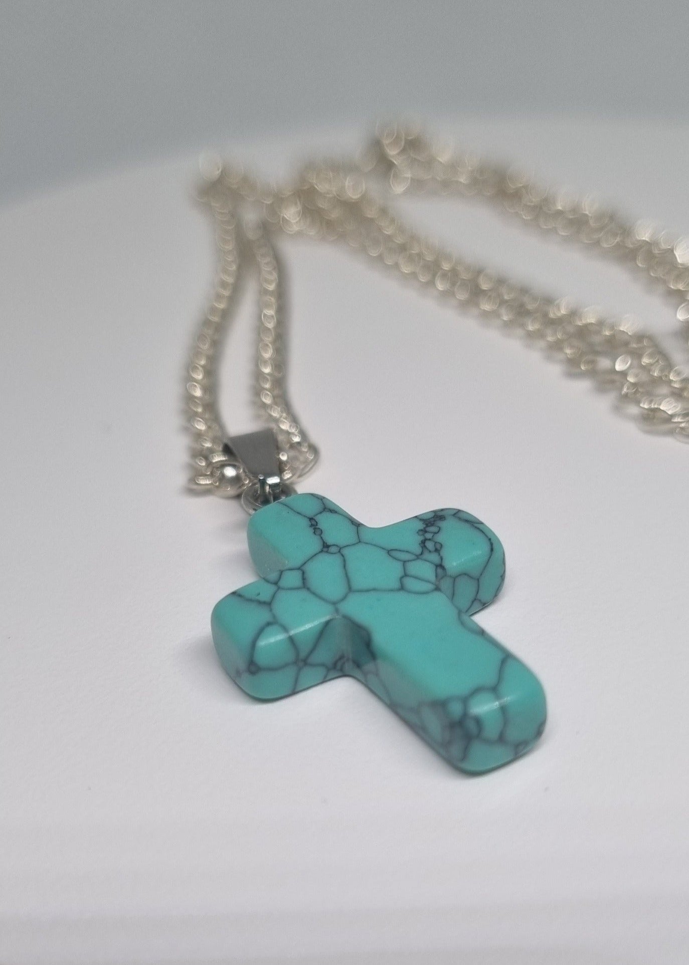 Teal Glass Cross Necklace