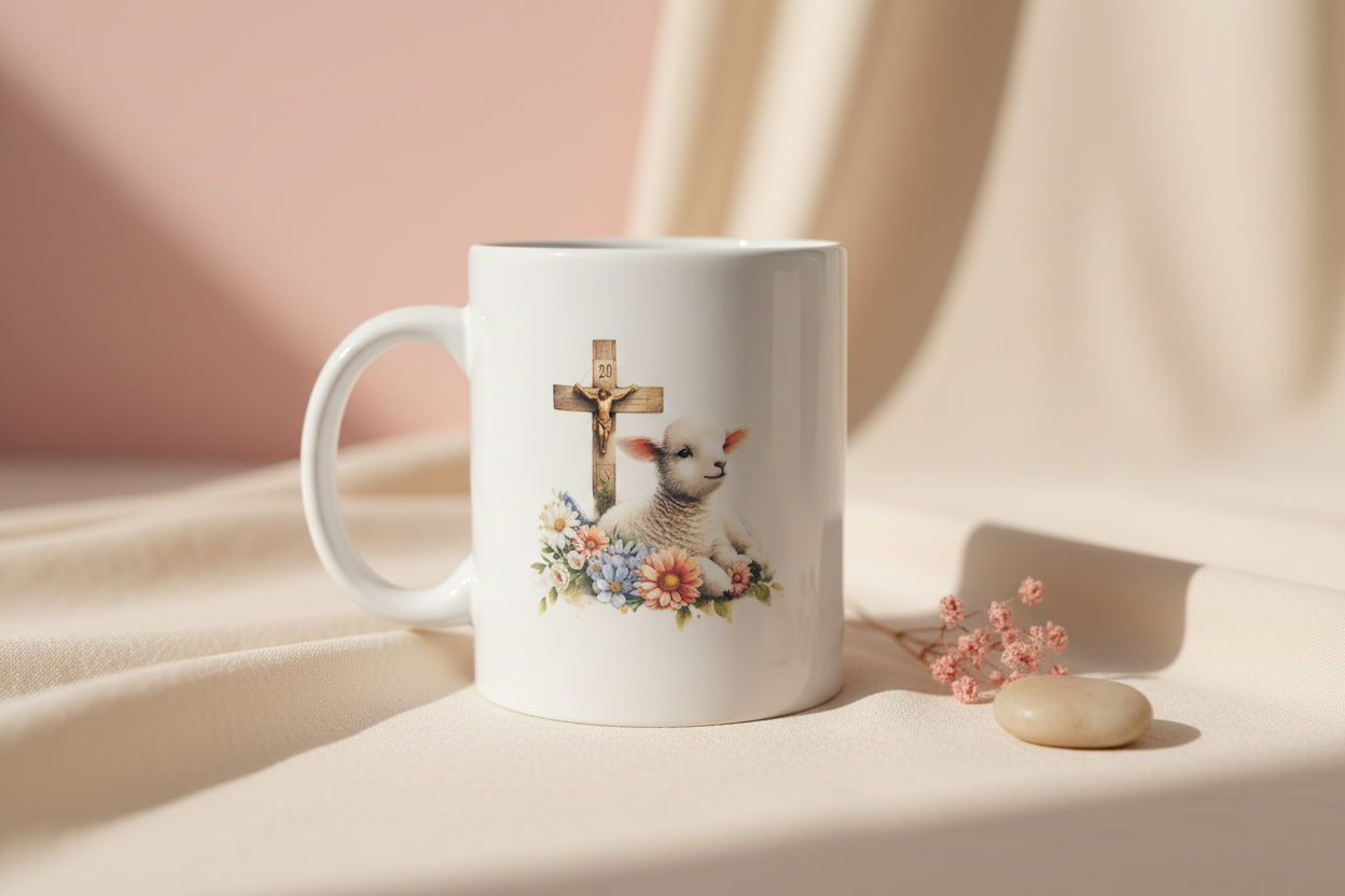 Easter Lamb with Flowers Mug - Studio Style (Corrected)